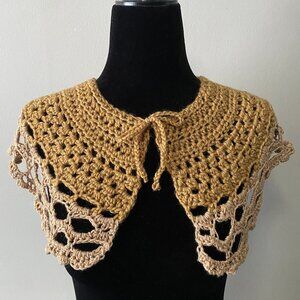Handmade Crochet Mustard Gold Merino Wool Rayon Cotton Collar Neckwear Accessory